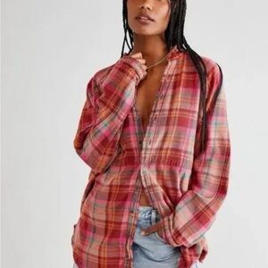 We The Free Red Plaid Button Down Shirt